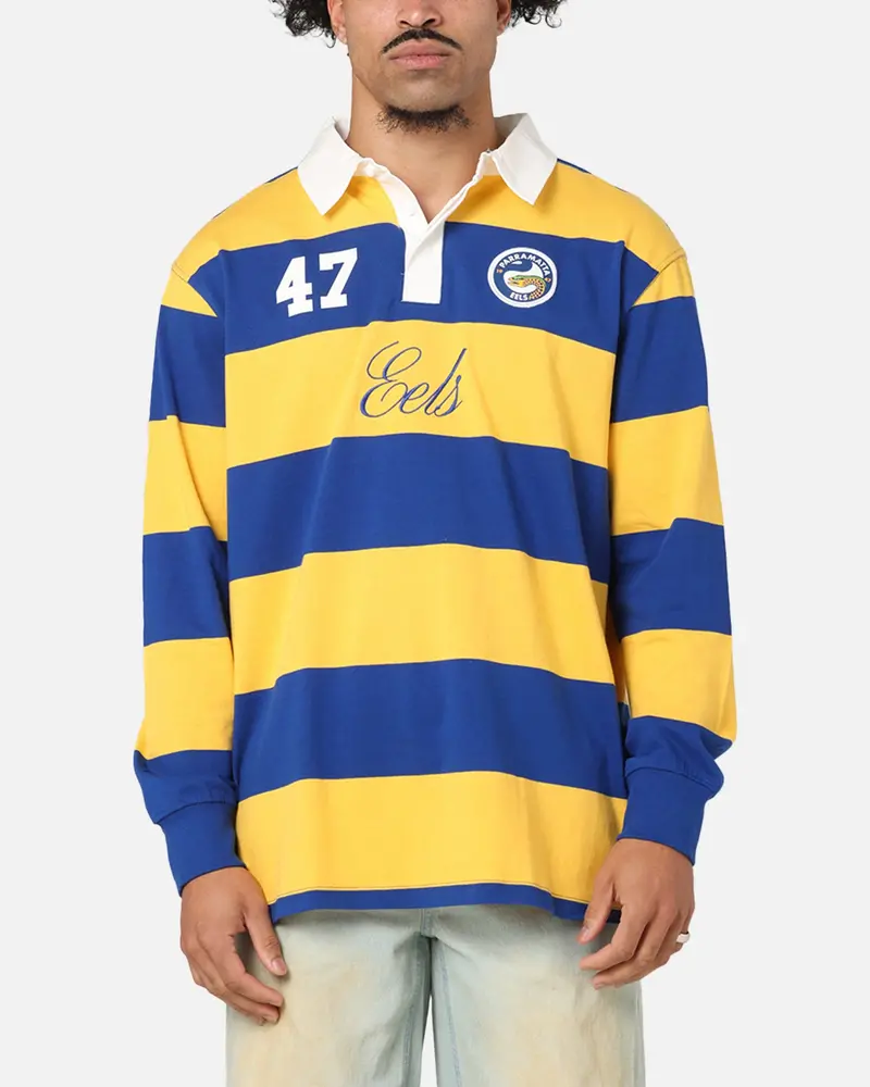 Bleacher Athletic Parramatta Eels Nrl Stripe Rugby Polo Shirt Official Team Colour 1