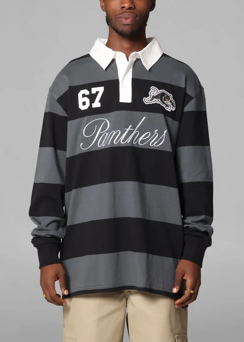 Bleacher Athletic Penrith Panthers Nrl Stripe Rugby Polo Shirt Official Team Colour 1