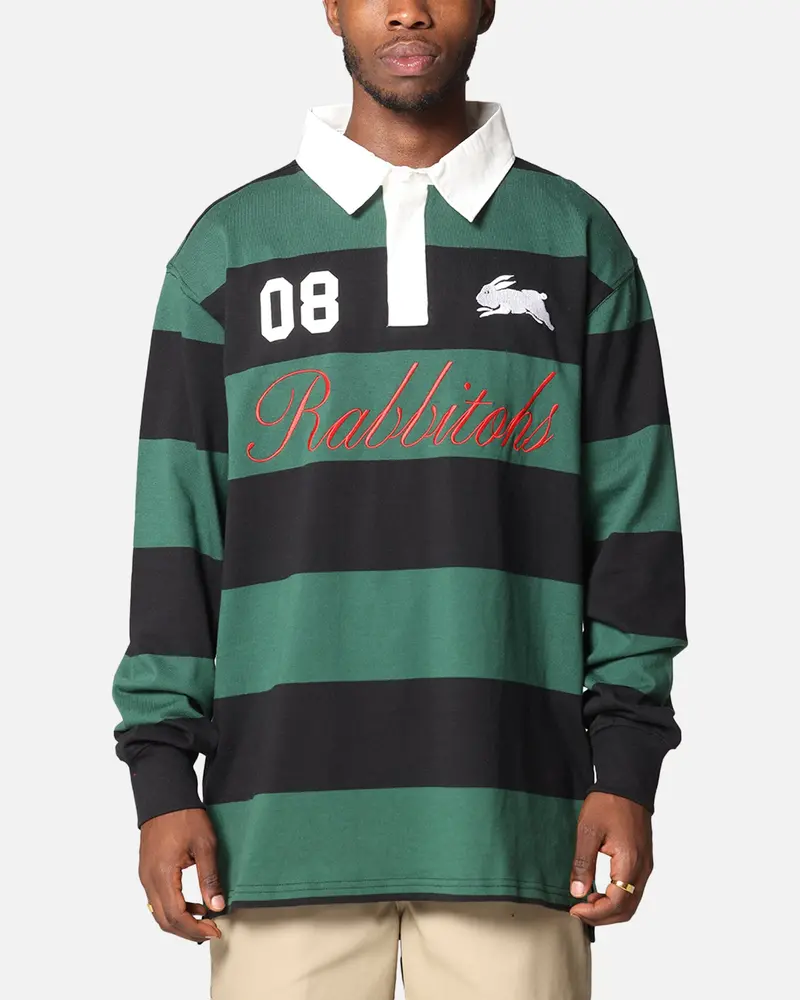 Bleacher Athletic South Sydney Rabbitohs Nrl Stripe Rugby Polo Shirt Official Team Colour 1