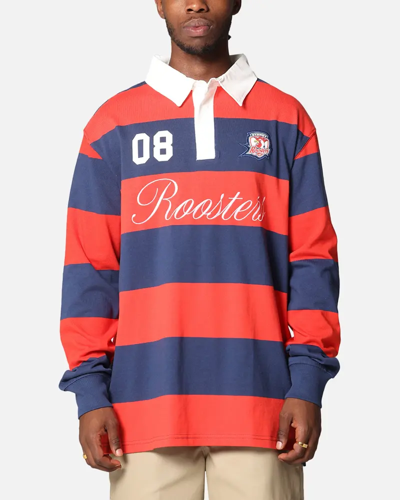 Bleacher Athletic Sydney Roosters Nrl Stripe Rugby Polo Shirt Official Team Colour 1