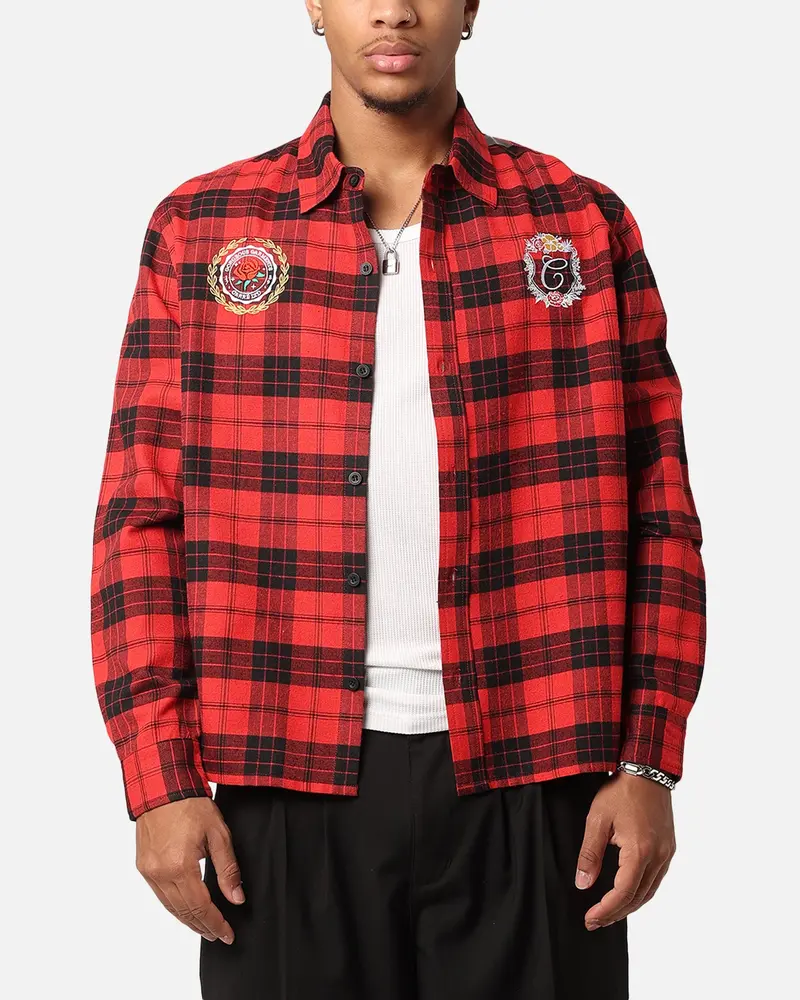 Carre Academy Long Sleeve Button Up Shirt Red Tartan 1