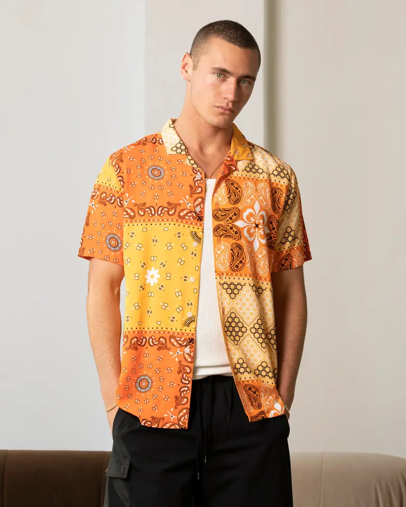 Carre Bandana Ultra Button Up Shirt Orange 1