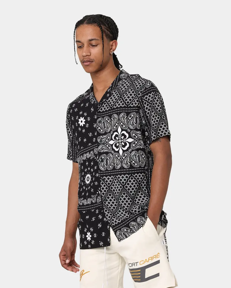 Carre Bandana Ultra Short Sleeve Button Up Shirt Black 1