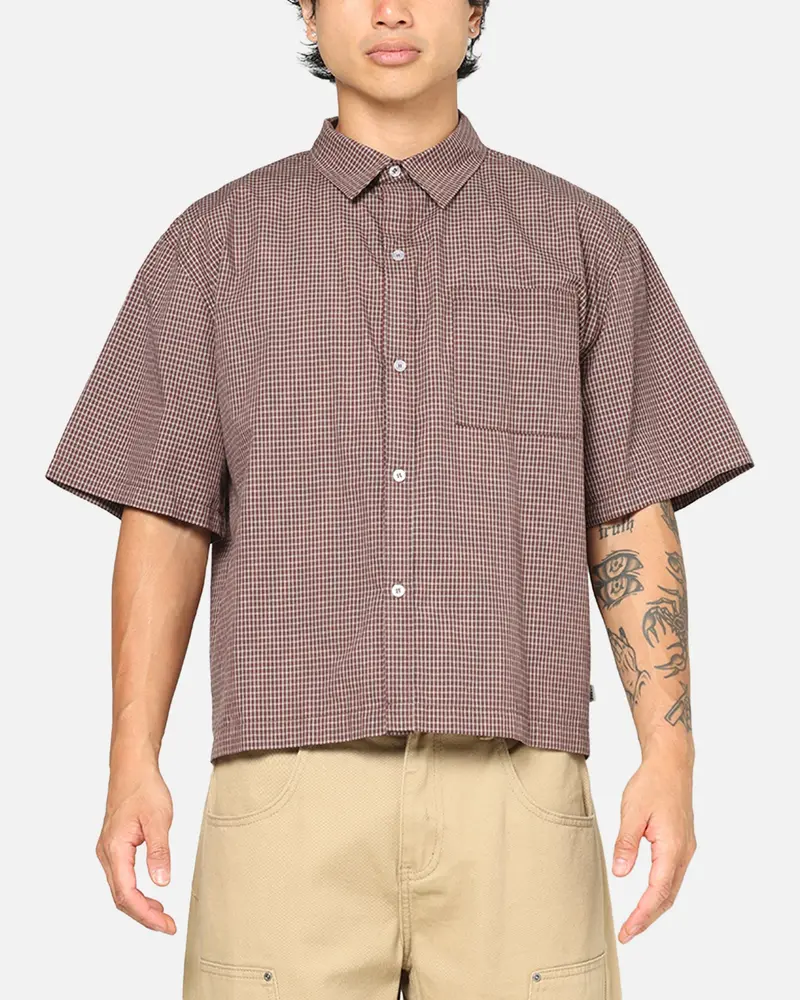 Carre Checkered Boxy Button Up Shirt Red Check 1