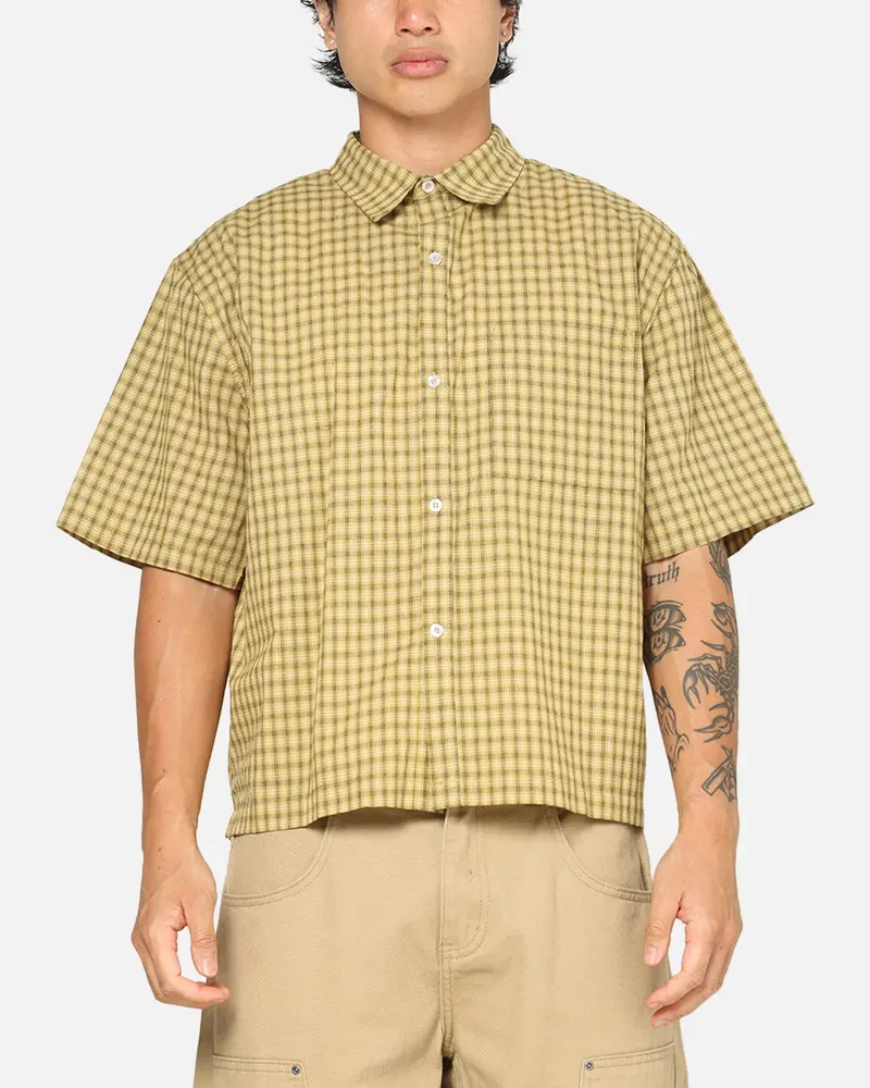 Carre Checkered Boxy Button Up Shirt Yellow Check 1