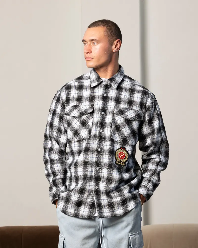 Carre Elevated Long Sleeve Button Up Shirt Black Plaid 1