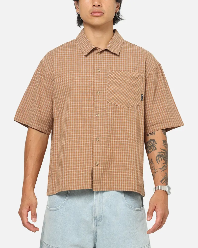 Carre Grid Button Up Shirt Brown-Plaid 1