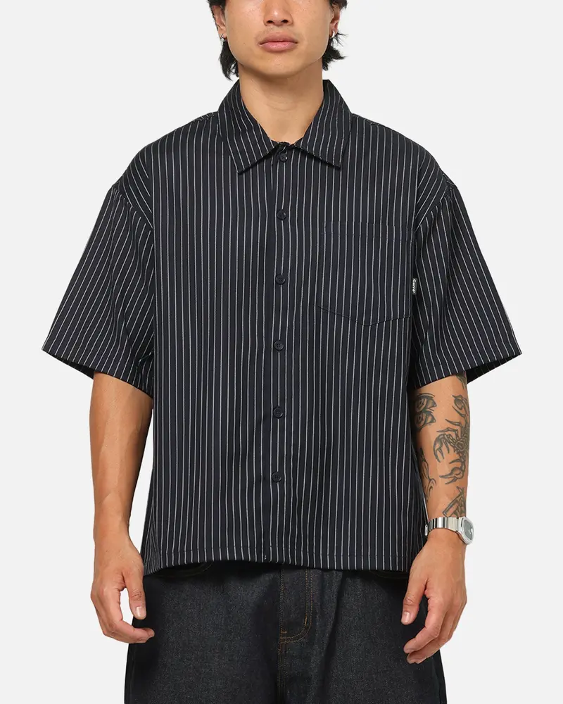 Carre Grid Button Up Shirt Navy Pinstripe 1