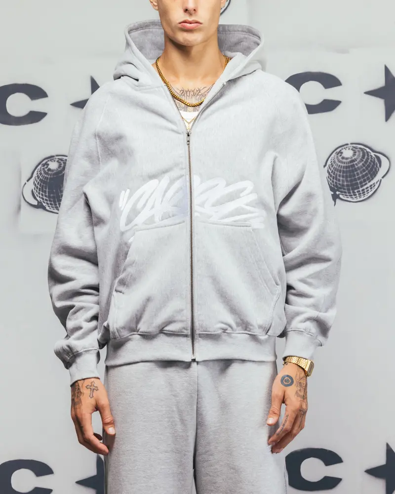 Carre Grit Zip Hoodie Grey Marle 1