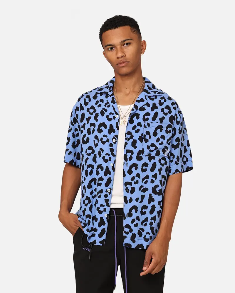 Carre Leo Short Sleeve Button Up Shirt Purple/Black 1