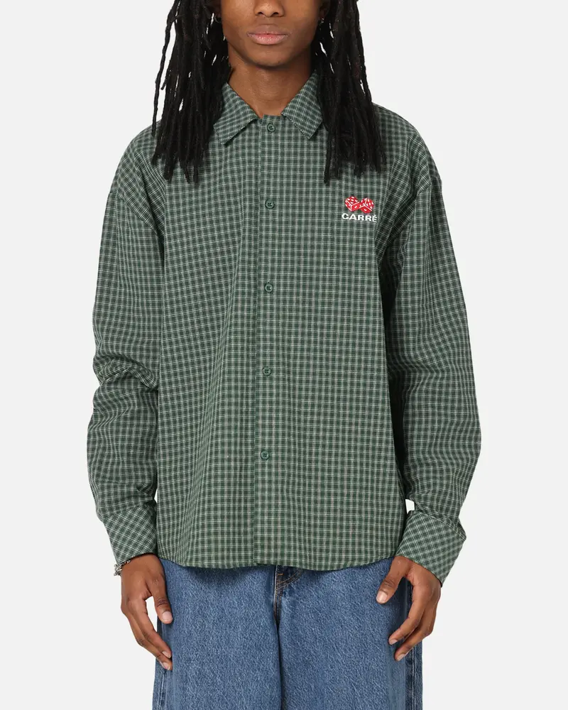 Carre Motion Long Sleeve Button Up Shirt Green Check 1
