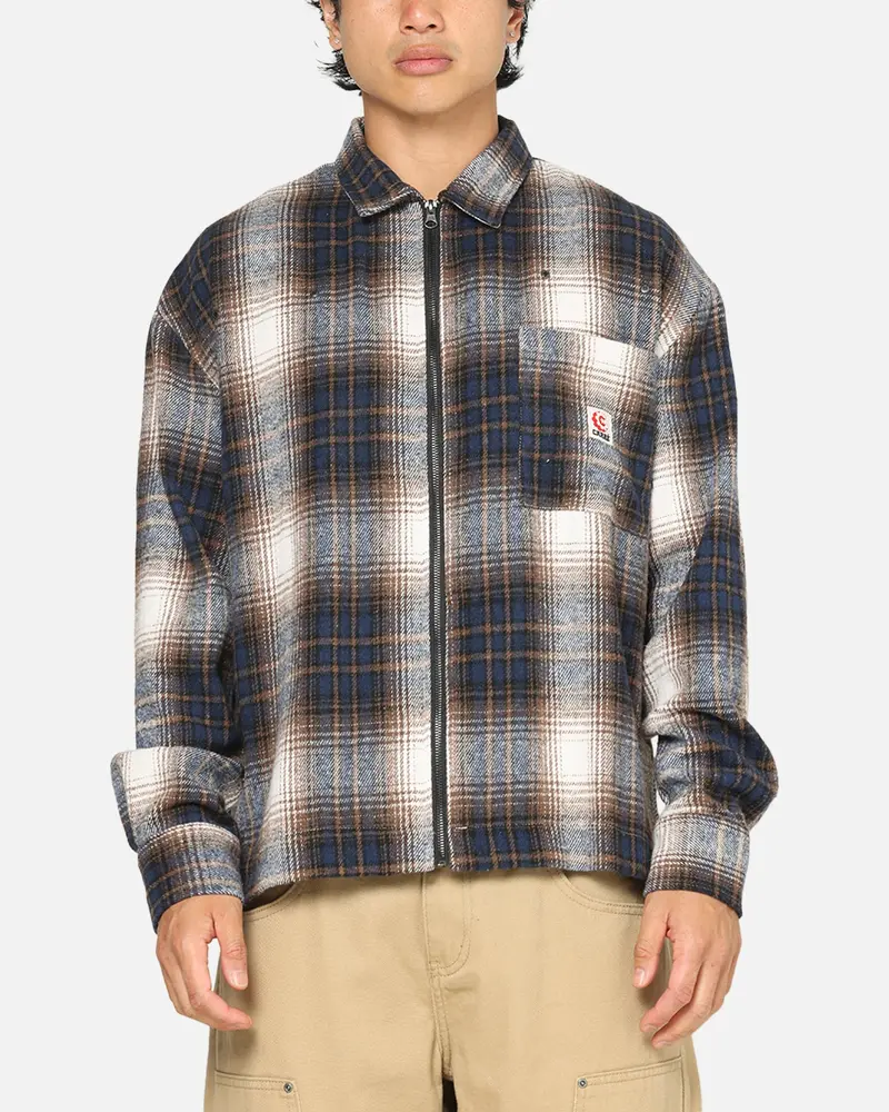 Carre Ombre Zip Up Long Sleeve Shirt Black Plaid 1