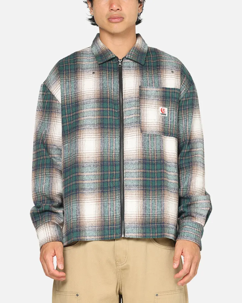 Carre Ombre Zip Up Long Sleeve Shirt Green Plaid 1
