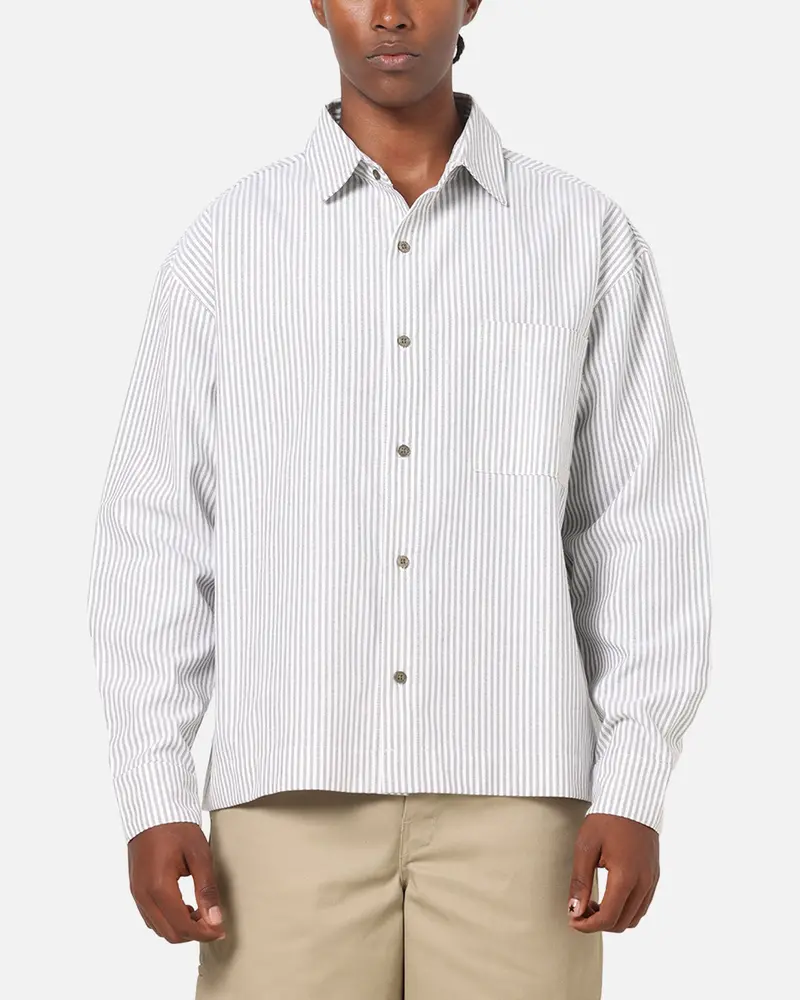 Carre Oxford Stripe Long Sleeve Button Up Shirt White/Green 1