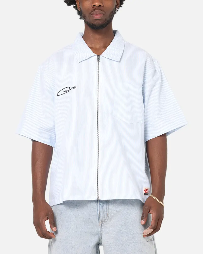 Carre Oxford Stripe Zip Up Shirt Blue/White Stripe 1