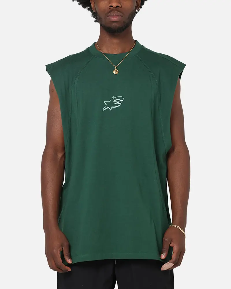 Carre Panelled Muscle T-Shirt Green 1