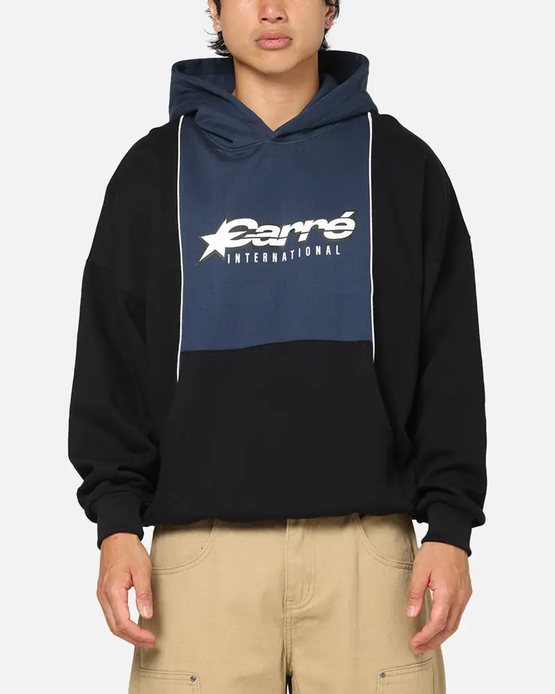 Carre Piped Pullover Hoodie Black/Blue 1