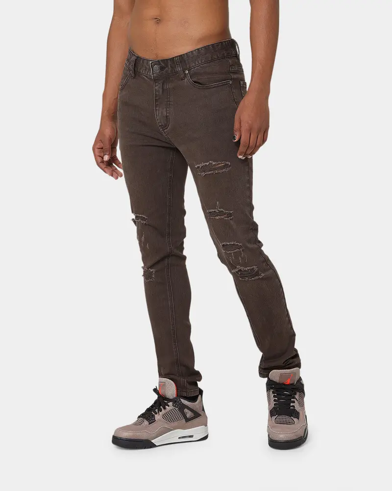 Carré Rugueux Distressed Skinny Jeans Taupe/Dark Taupe 1