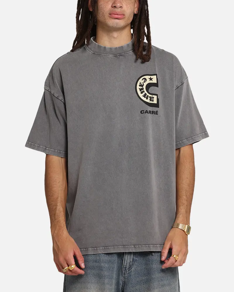 Carre Sacred Letter Mock Neck T-Shirt Washed Charcoal 1