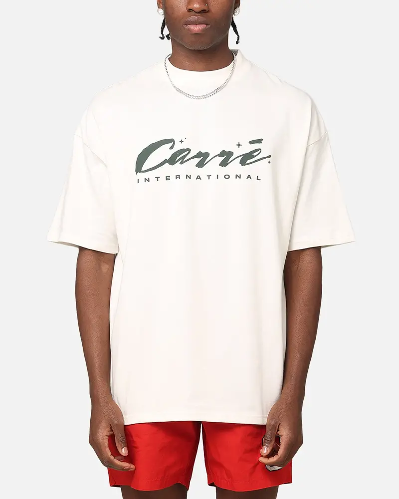 Carre Script Sport Mock Neck T-Shirt Off White 1