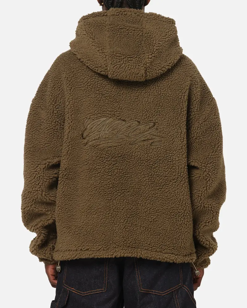 Carre Sherpa Hooded Jumper Khaki 1