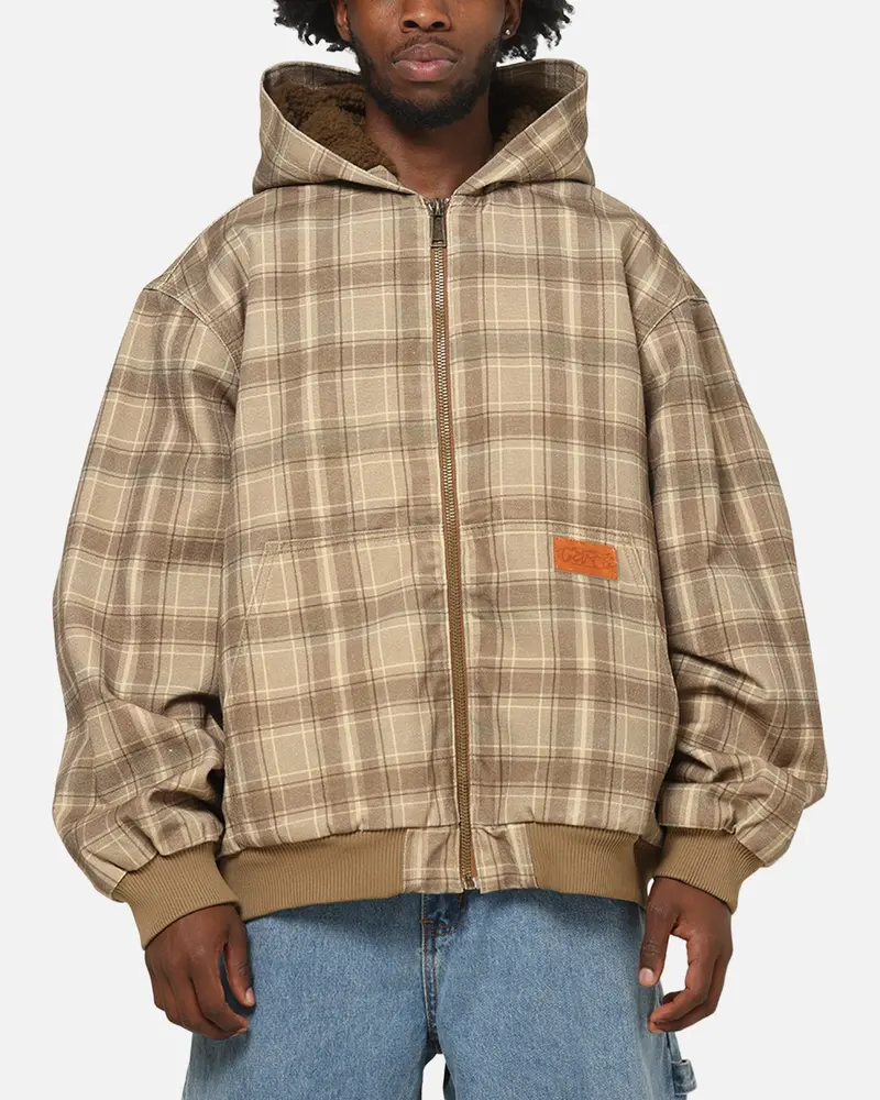 Carre Sherpa Lined Zip Hoodie Brown Plaid 1