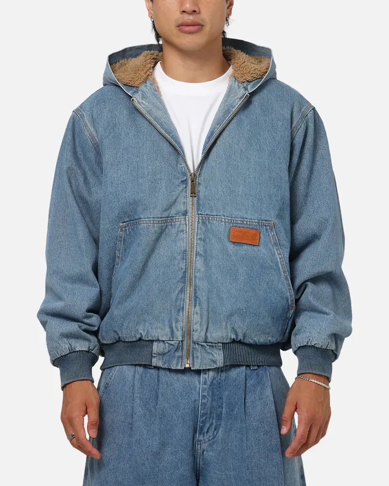 Carre Sherpa Lined Zip Hoodie Mid Blue Denim 1
