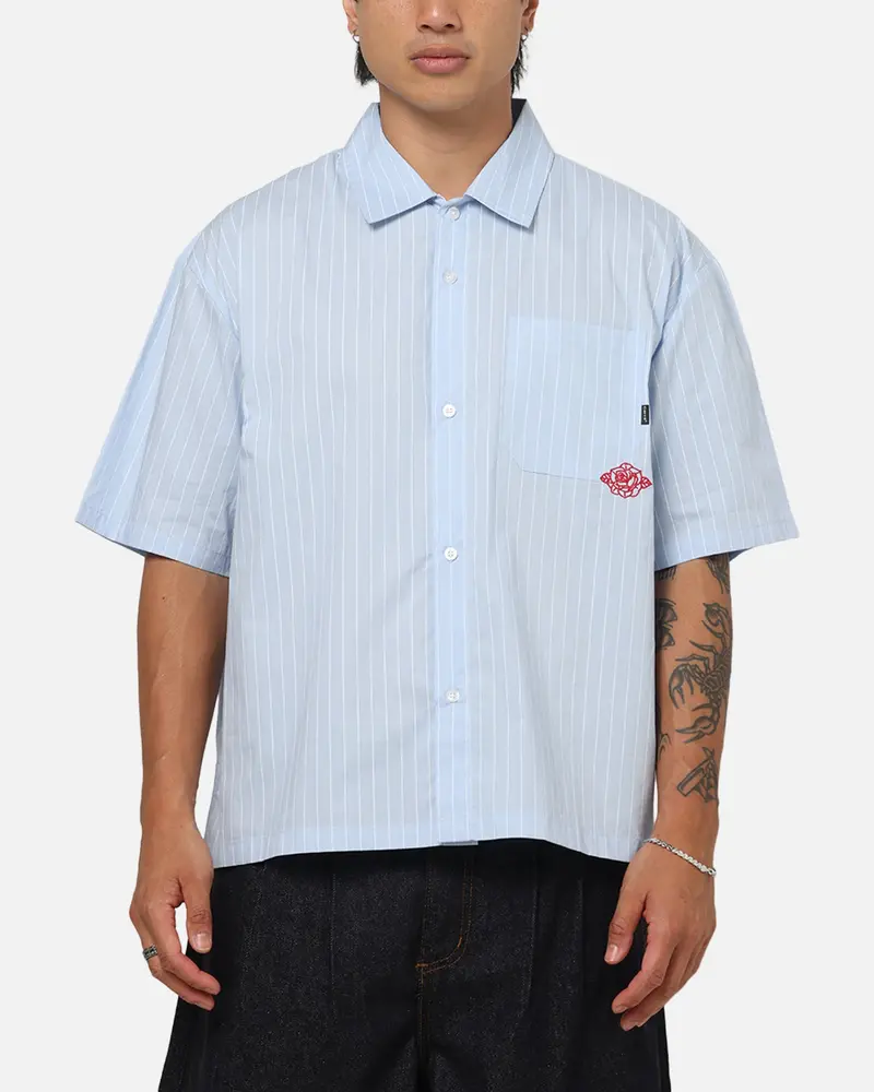Carre Signature Rose Button Up Shirt Blue Pinstripe 1