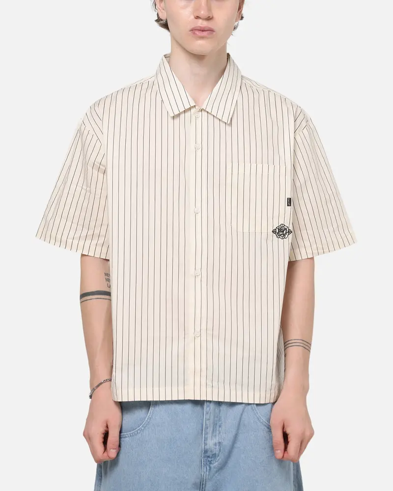 Carre Signature Rose Button Up Shirt Natural Pinstripe 1