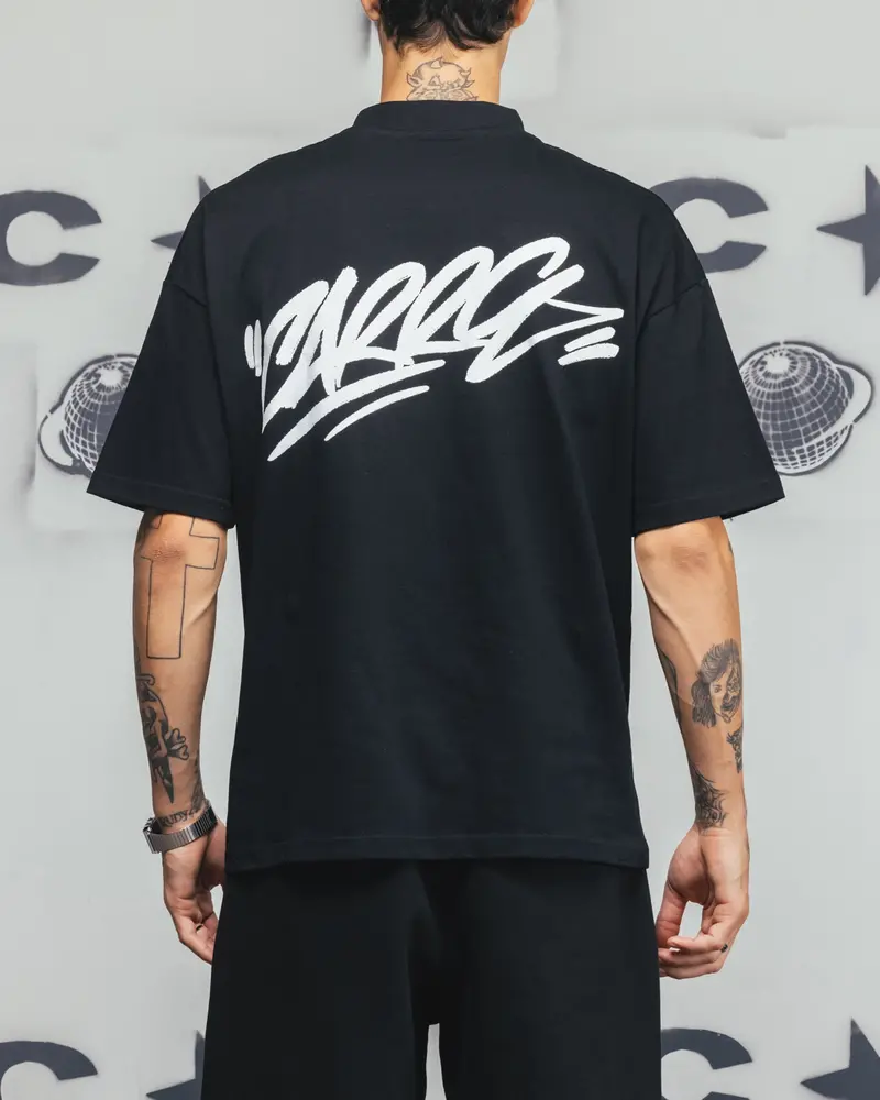 Carre Tag Mock Neck T-Shirt Black 1