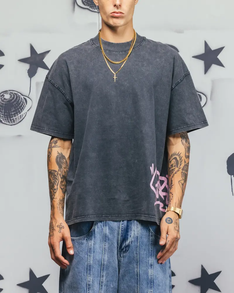 Carre Tagline T-Shirt Washed Black/Pink 1