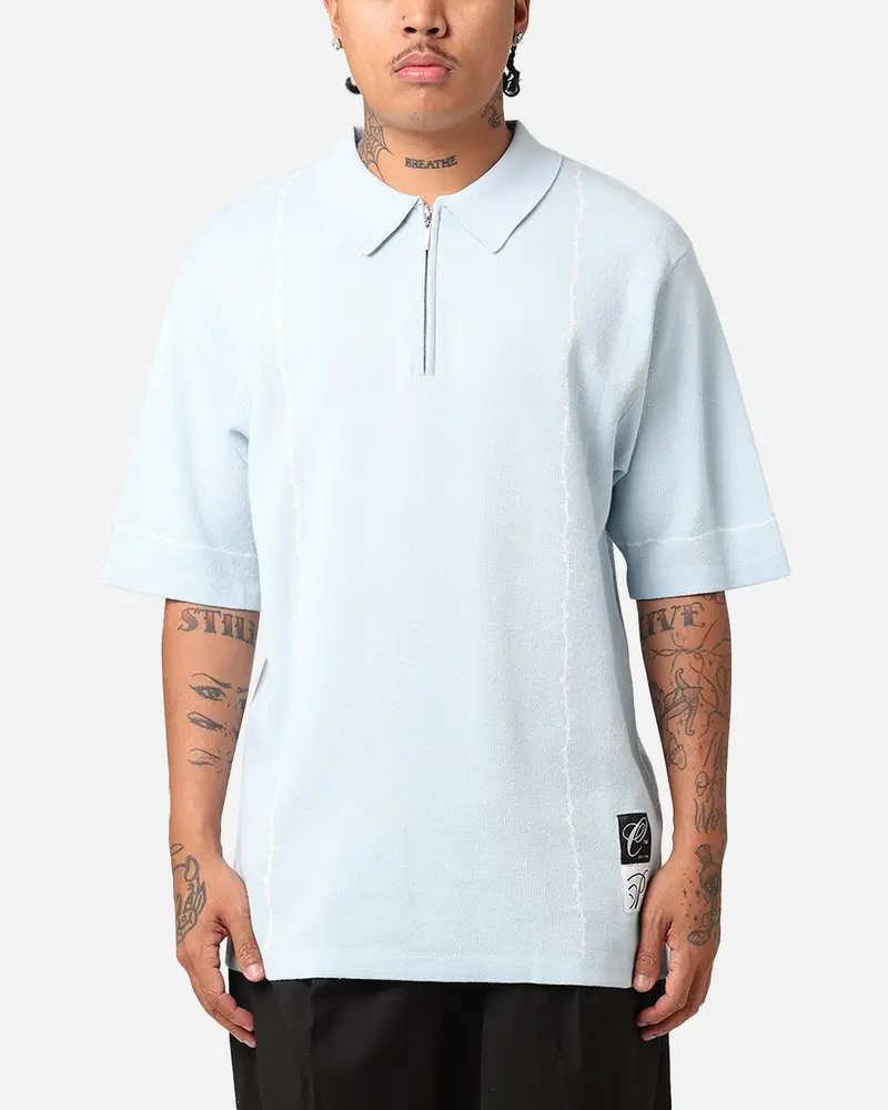 Carre Thorny 1/4 Zip Polo Shirt Light Blue 1