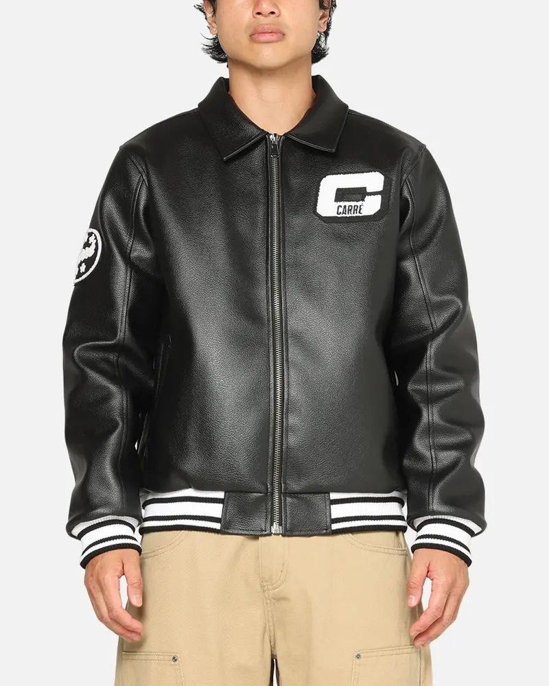 Carre Vegan Leather Varsity Jacket Black/White 1
