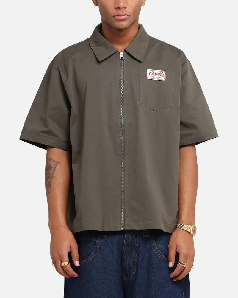 Carre Workwear Zip Up Shirt Khaki 1