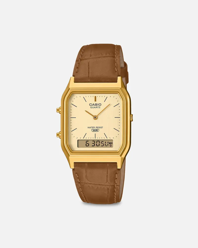 Casio Aq230egl-9A Watch Black/Gold/Tan 1