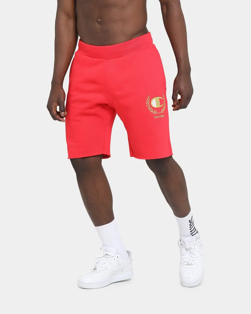 Champion Champion X Culture Kings Rev Weave Shorts Red/Gold 1