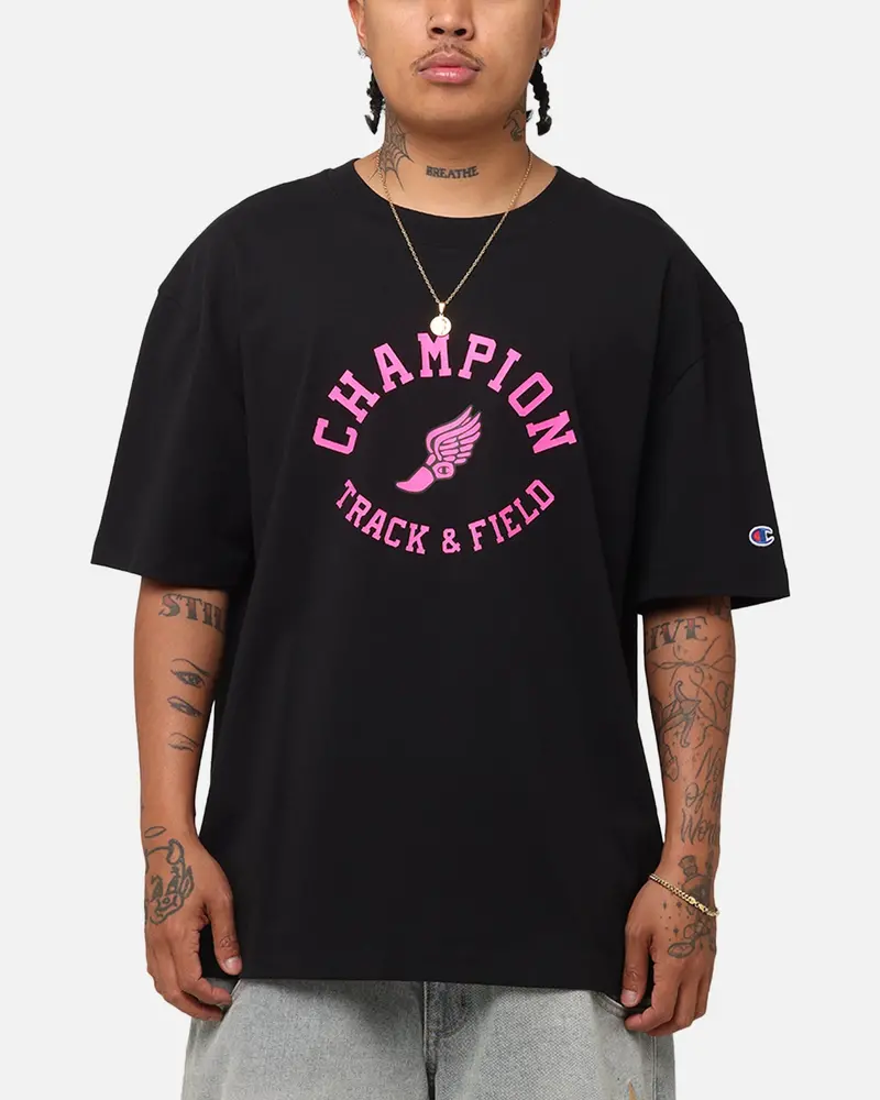 Champion Heritage Collegiate Track And Field T-Shirt Black/Pink 1
