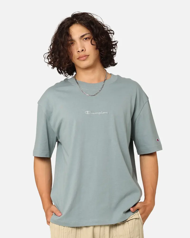 Champion Heritage New Script T-Shirt Sage Shimmer Green 1