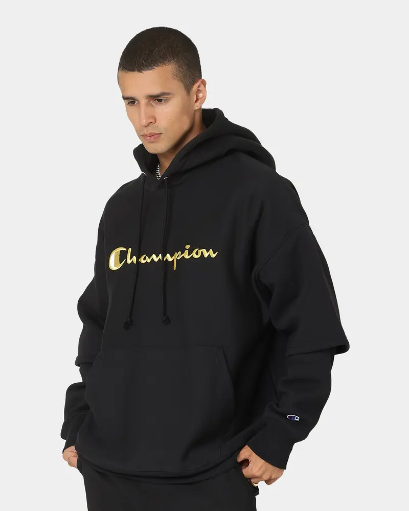 Champion Reverse Weave Double Layer Hoodie Black/Gold 1