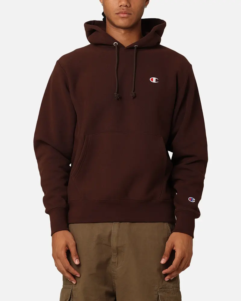 Champion Reverse Weave Small C Hoodie Brown 1
