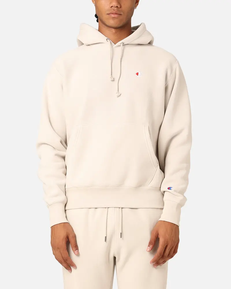 Champion Reverse Weave Small C Hoodie Stone 1