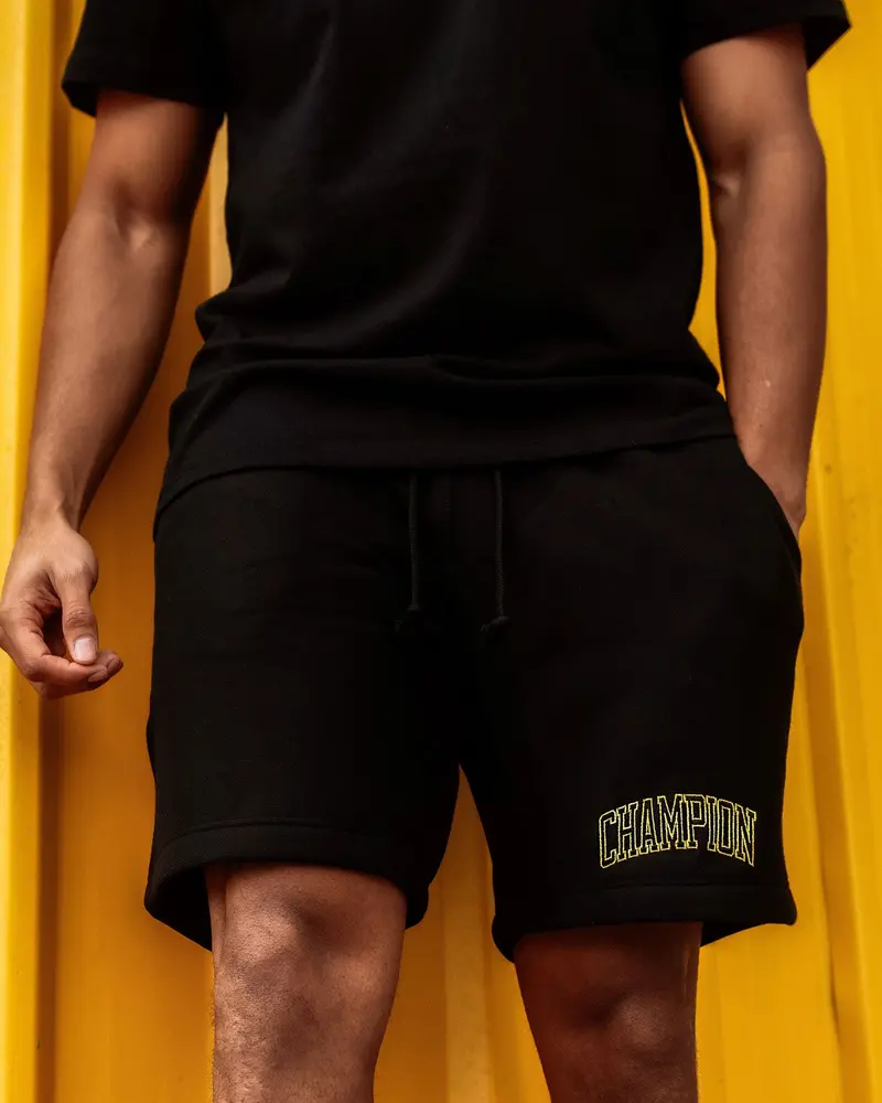 Champion Reverse Weave Varsity Shorts Black 1