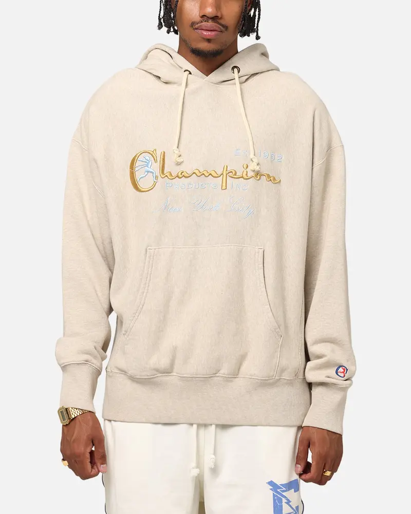 Champion Vintage Logo Sweatshirt Hoodie Oatmeal Heather 1