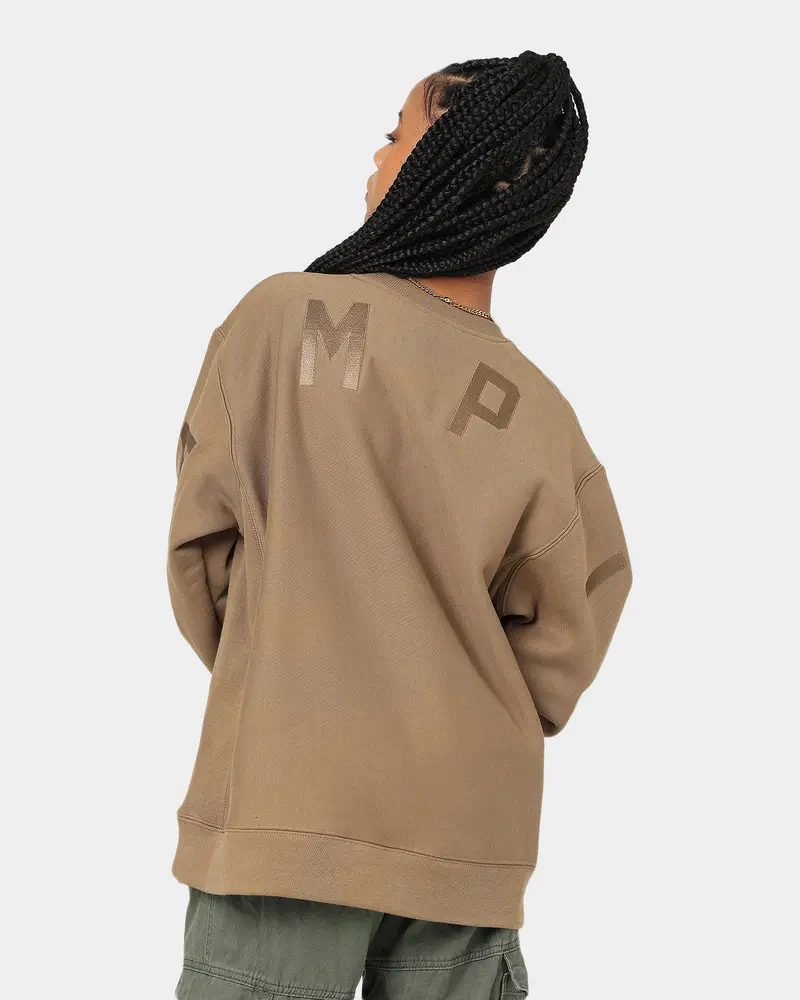 Champion Women's Reverse Weave Large Arch Crewneck Midway Brown 1
