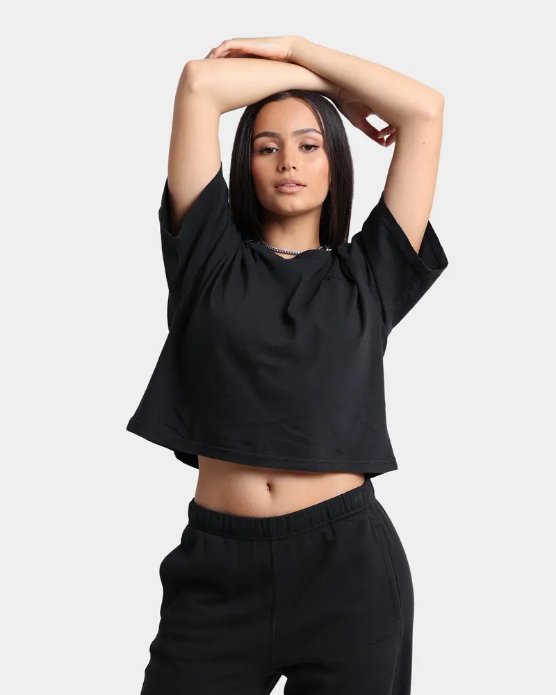 Champion Women's Vintage Dye Crop T-Shirt Black 1