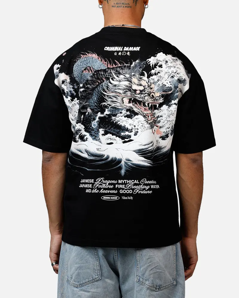 Criminal Damage Dragon Wave T-Shirt Black 1