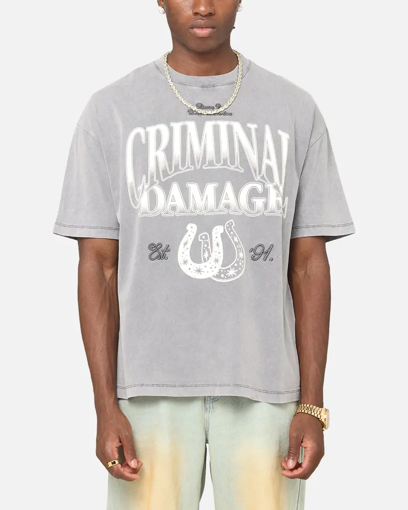 Criminal Damage Horseshoe T-Shirt Washed Black 1