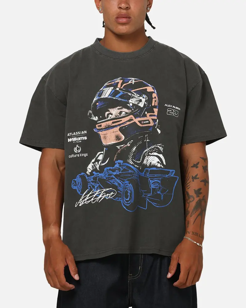Culture Kings X Atlassian Williams F1 Team Alex Albon Heavy T-Shirt Black Acidwash 1