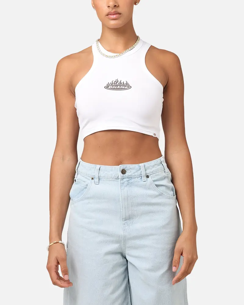 Dickies Women's Fire Boy Crop Tank White 1