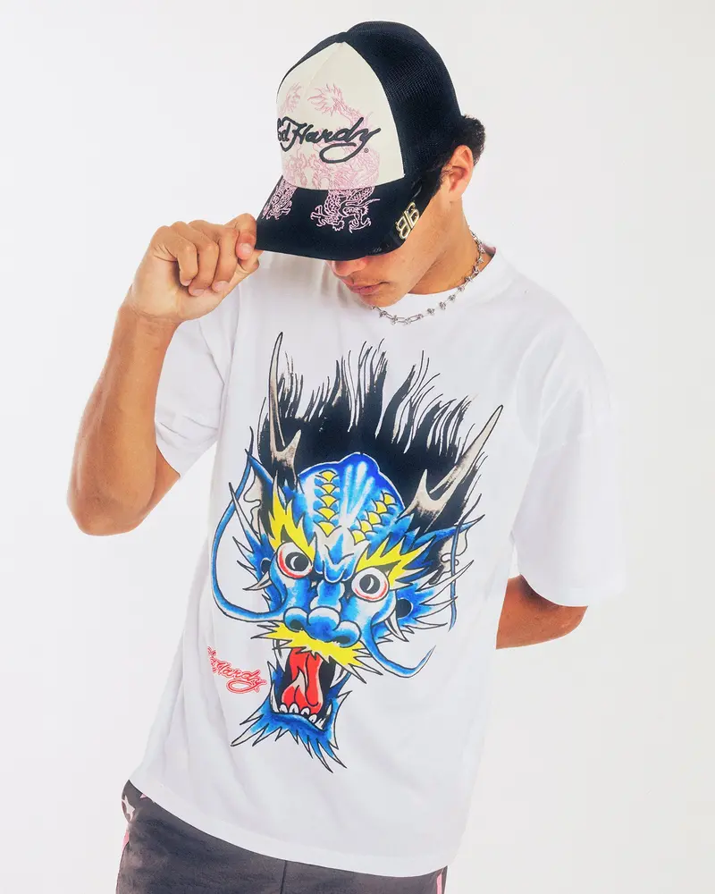 Ed Hardy Blue Dragon T-Shirt White 1